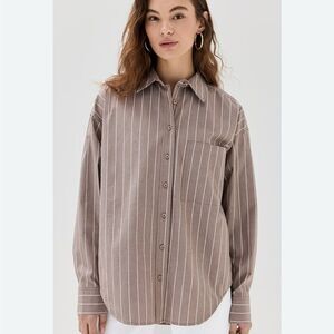 Good American women’s small oversized stripe shirt button up putty stripe new